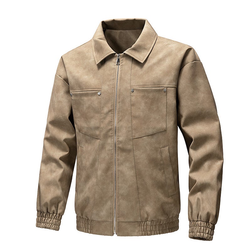Leather 2024 Solid Color Distinctive Lapel Slim-Fit Fashion Men'S American Casual Pu Leather Jacket Men - Image 4