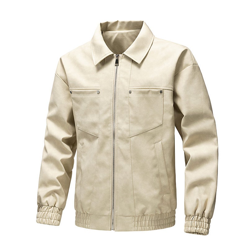Leather 2024 Solid Color Distinctive Lapel Slim-Fit Fashion Men'S American Casual Pu Leather Jacket Men - Image 1