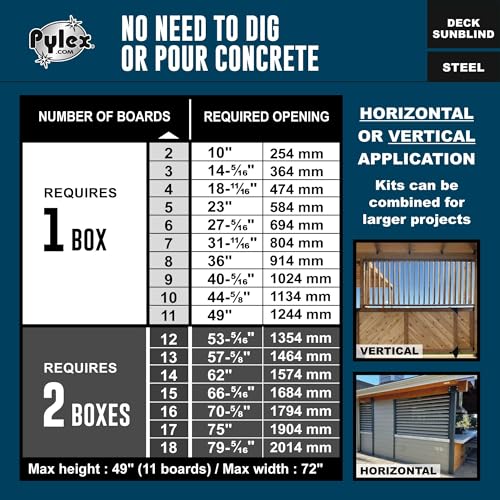 Pylex Deck Sunblind System 11060, Louvers Bracket Shutter Hardware Kit, Up to 11 Boards (48'') - Black Steel Baked Powder Coating Brackets - Image 4