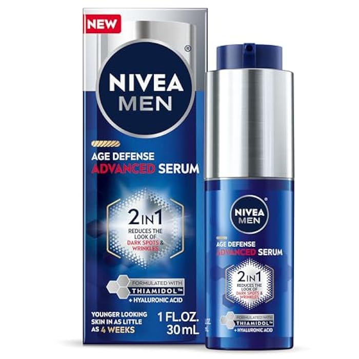 NIVEA MEN Age Defense Advanced Face Serum for Dark Spots with Thiamidol (TM) + Hyaluronic Acid, Fast-Absorbing Face Serum for Men Helps Reduce Look of Dark Spots, Fine Lines & Wrinkles, 1 Fl Oz Bottle - Image 1