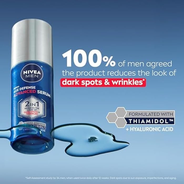 NIVEA MEN Age Defense Advanced Face Serum for Dark Spots with Thiamidol (TM) + Hyaluronic Acid, Fast-Absorbing Face Serum for Men Helps Reduce Look of Dark Spots, Fine Lines & Wrinkles, 1 Fl Oz Bottle - Image 2