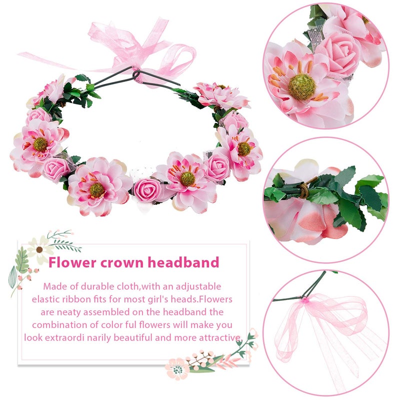 WILLBOND 3 Pcs Big Sister Accessory Set Big Sister Flower Crown Satin Sash Pin Gifts for Baby Shower Party(Pink) - Image 2