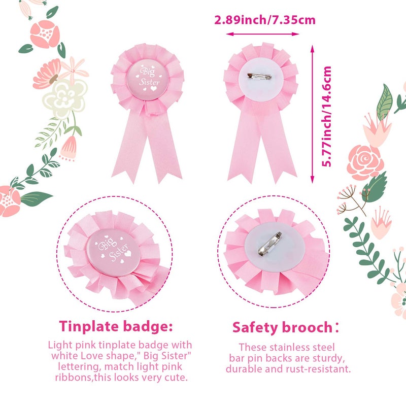 WILLBOND 3 Pcs Big Sister Accessory Set Big Sister Flower Crown Satin Sash Pin Gifts for Baby Shower Party(Pink) - Image 4