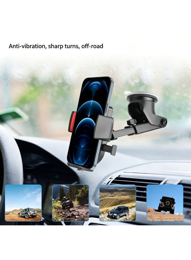 Free Rotation Car Phone Mount, Telescopic Arm Strong Suction Cup Car Holder, Hands-Free GPS Mount Compatible with phones iPhone 16/15/14 series, Samsung S24, S23, Xiaomi, etc, Black - Image 2