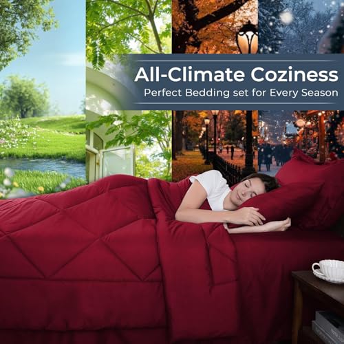 HEVUMYI Red Cali-King Comforter Set - 7-Piece All Season Bed in a Bag Cali-King, Ultra Soft Bedding Set with Comforter, Flat Sheet, Fitted Sheet, Pillowcases, Pillow Shams - Image 3