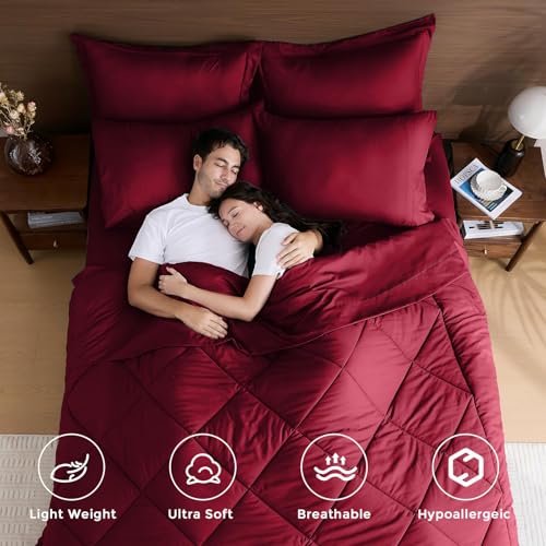 HEVUMYI Red Cali-King Comforter Set - 7-Piece All Season Bed in a Bag Cali-King, Ultra Soft Bedding Set with Comforter, Flat Sheet, Fitted Sheet, Pillowcases, Pillow Shams - Image 2