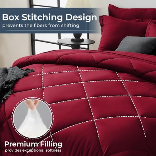 HEVUMYI Red Cali-King Comforter Set - 7-Piece All Season Bed in a Bag Cali-King, Ultra Soft Bedding Set with Comforter, Flat Sheet, Fitted Sheet, Pillowcases, Pillow Shams - Image 4