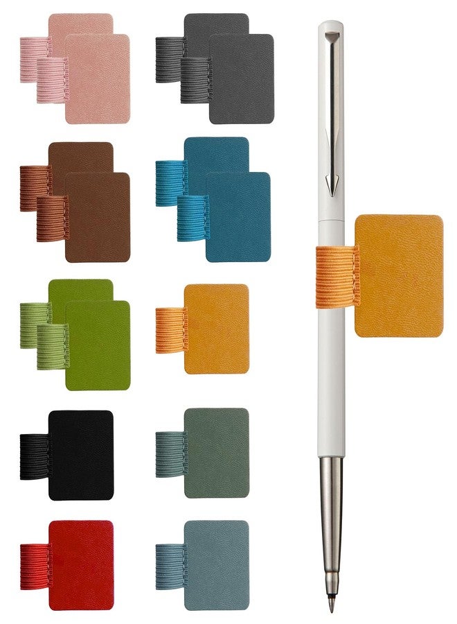 panthra Pen Holder for Notebook 15 Pcs Adhesive Pen Holder Pu Leather, Suitable for Planners, Diaries, Binders, Books, School Office Supplies (7 Colors) - Image 1