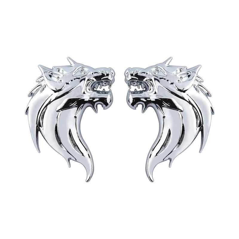 UpAuto 2pcs Cool Wolf Head Car SideRearFront Decorations Badge Emblem 3D SelfAdhesive Nameplate Sticker for Car Silver