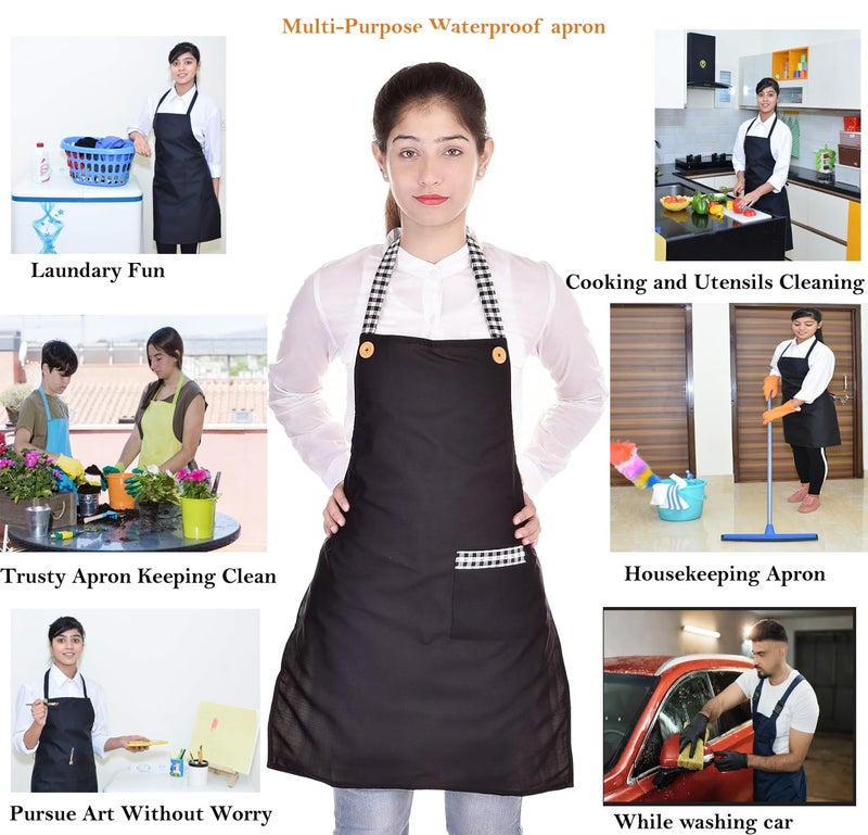 Switchon Polyester Kitchen cooking Apron black with pocket- free size - Image 3