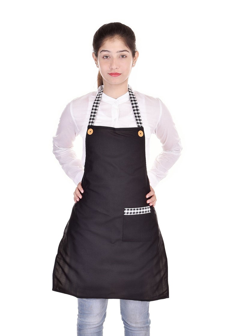 Switchon Polyester Kitchen cooking Apron black with pocket- free size - Image 1