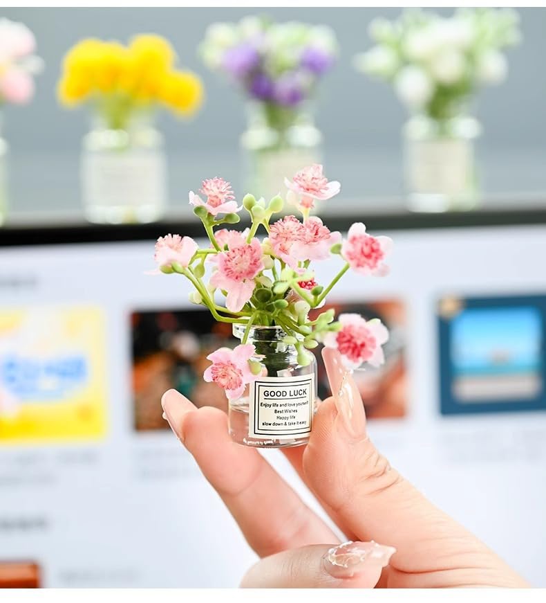 WinldMonmo 2PCS Mini Smell The Fragrant Rabbit & Pink Peach Blossom Flower Vase Ornaments â€“ Handmade Resin Miniature Vases for Dollhouse, Fairy Garden, Micro Landscape Decor, DIY Craft & Table Centerpiece - Image 2
