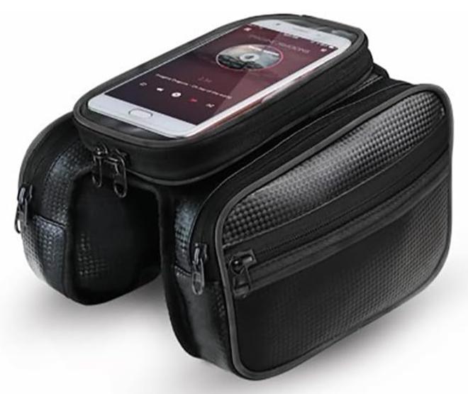 شنطة دراجة هوائية / نارية مع جيب شفاف للهاتف - مقاومة للماء ومتعددة الجيوب - Image 1