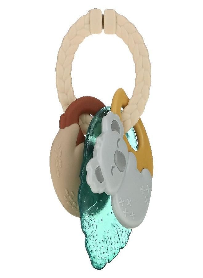 Itzy Ritzy - Itzy Ritzy Teething Keys - Feature A Braided Texture Ring & Keys with Mixed Textures, Includes A Water-Filled Leaf, Silicone Sloth & Koala Teether Toy, Tropical - Image 1