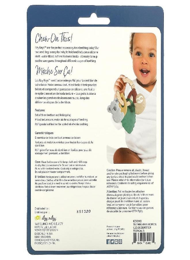 Itzy Ritzy - Itzy Ritzy Teething Keys - Feature A Braided Texture Ring & Keys with Mixed Textures, Includes A Water-Filled Leaf, Silicone Sloth & Koala Teether Toy, Tropical - Image 1