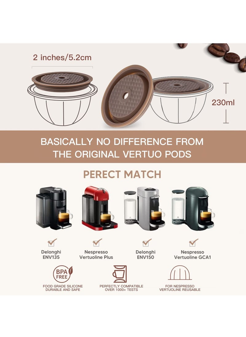 SYOSI - Reusable Vertuo Pods, Refillable Coffee Capsule for Vertuoline & Vertuo Pod, 230ml Coffee Pods Compatible with Nespresso Vertuo Coffee Machine, With 2Pcs Reusable Silicone Lids, Scoop, Brush (5PCS) - Image 1