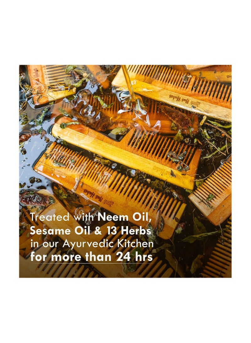 Nat Habit Back To Natural Secrets Everyday Kacchi Neem Comb Treated With Neem Oil, Bhringraj & 17 Herbs (Dual Tooth) 18-20Cm Length Brown - Image 2