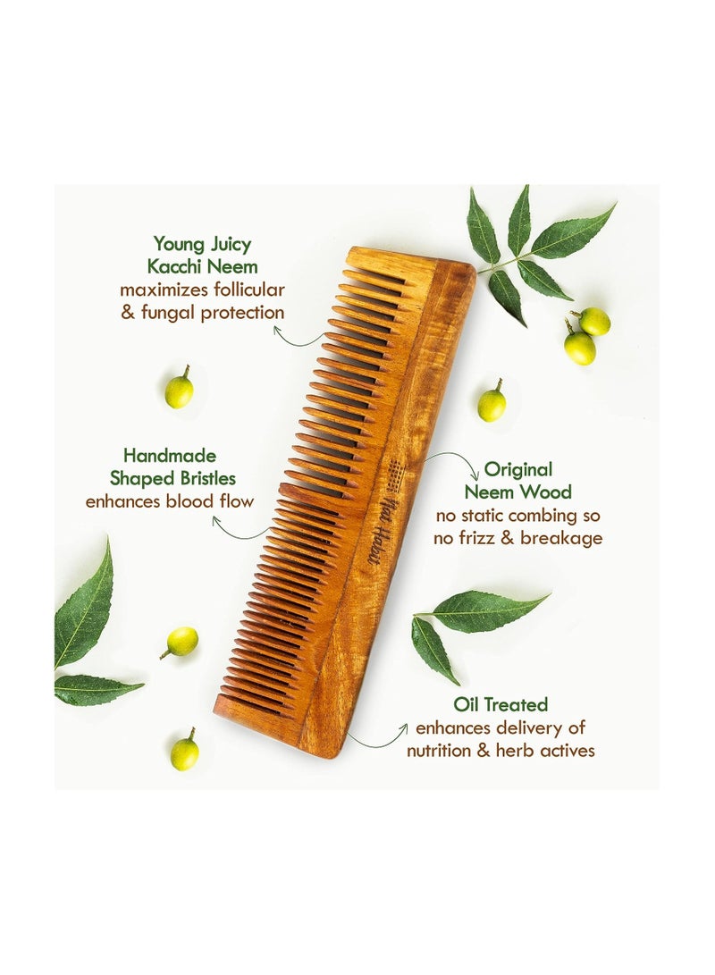 Nat Habit Back To Natural Secrets Everyday Kacchi Neem Comb Treated With Neem Oil, Bhringraj & 17 Herbs (Dual Tooth) 18-20Cm Length Brown - Image 3