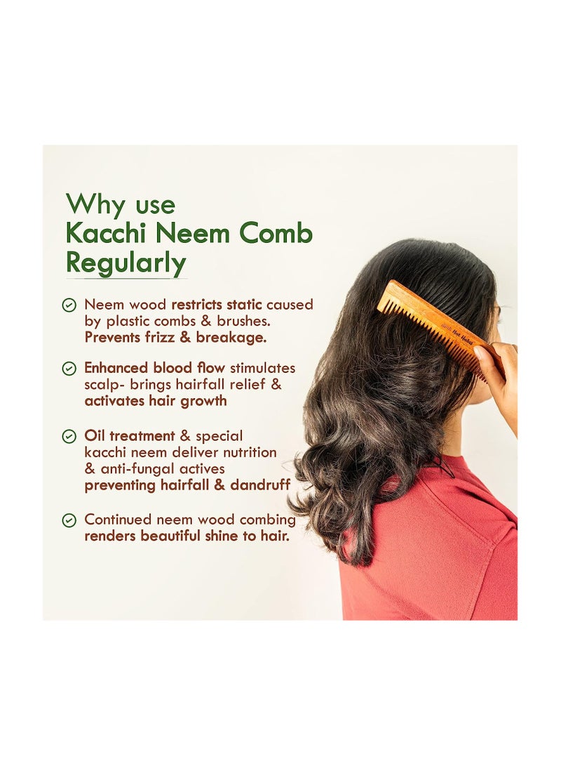 Nat Habit Back To Natural Secrets Everyday Kacchi Neem Comb Treated With Neem Oil, Bhringraj & 17 Herbs (Dual Tooth) 18-20Cm Length Brown - Image 4