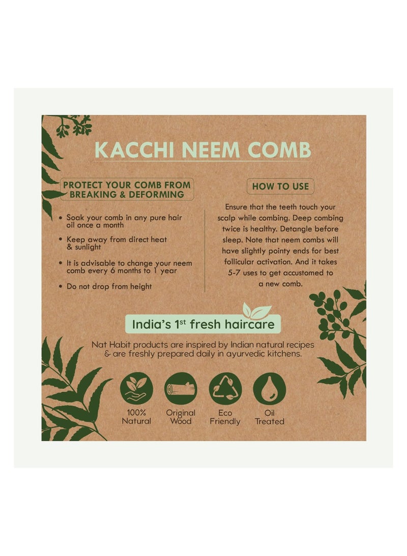 Nat Habit Back To Natural Secrets Everyday Kacchi Neem Comb Treated With Neem Oil, Bhringraj & 17 Herbs (Dual Tooth) 18-20Cm Length Brown - Image 5