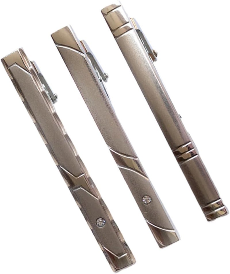 3pcs Crystal Mens Tie Clip Silver Bars Tie Clip Holder Wraps Fashion Accessory for Men - Image 1