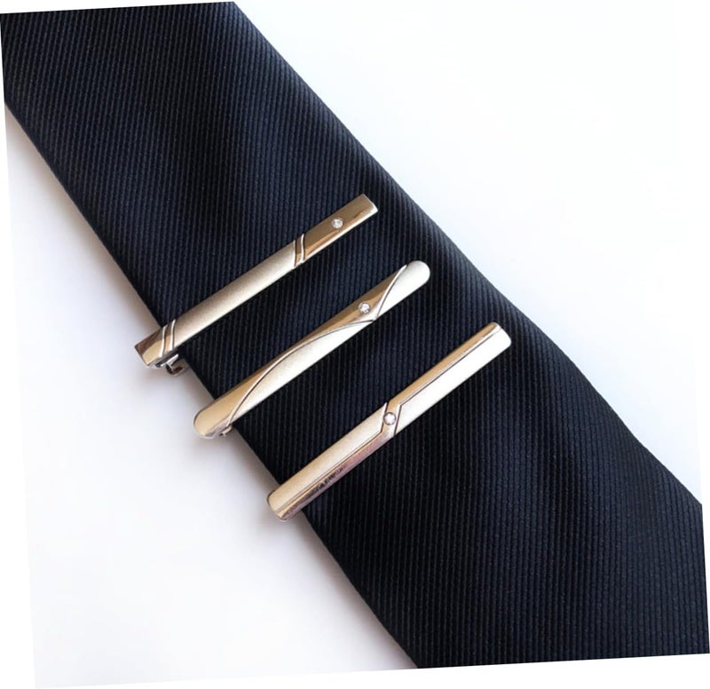 3pcs Crystal Mens Tie Clip Silver Bars Tie Clip Holder Wraps Fashion Accessory for Men - Image 3