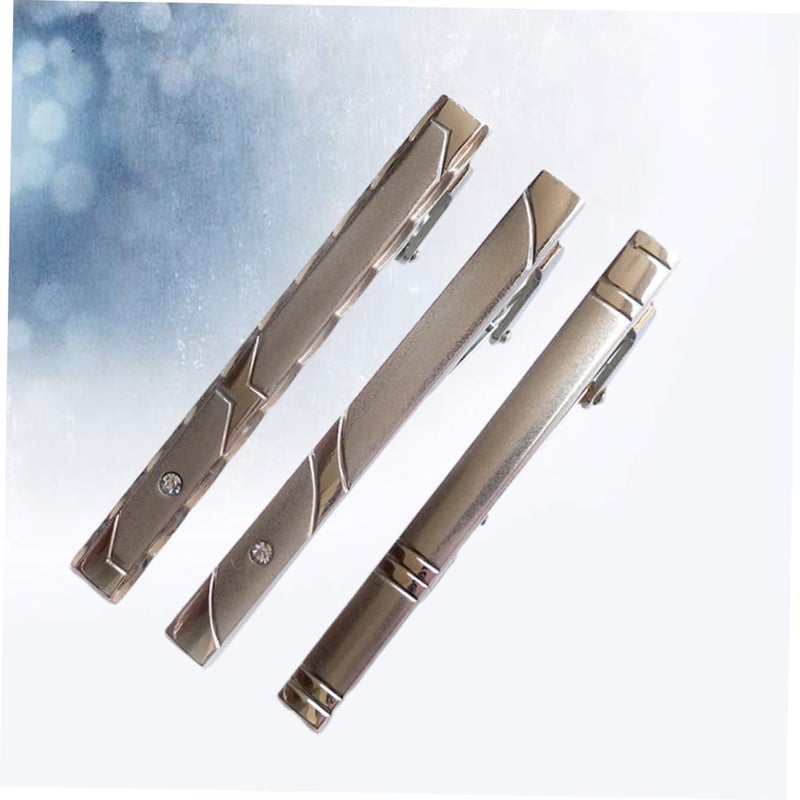 3pcs Crystal Mens Tie Clip Silver Bars Tie Clip Holder Wraps Fashion Accessory for Men - Image 2