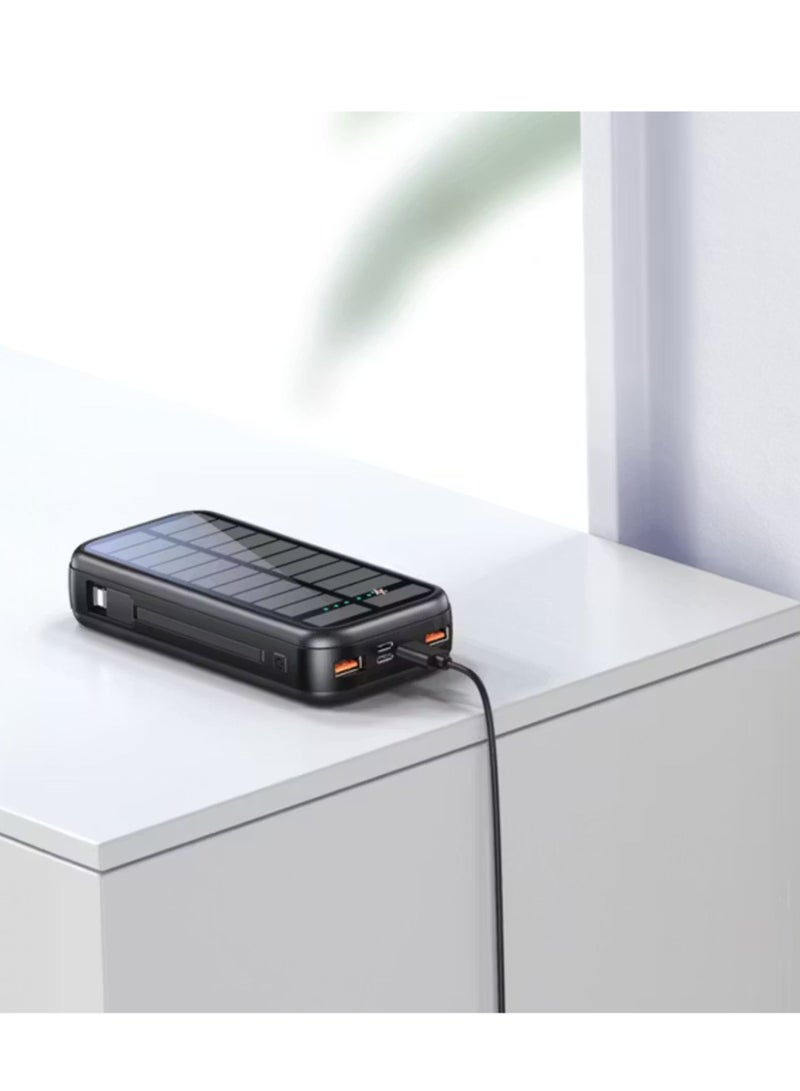 GREEN LION PD2OW Solar 2 20000mAh Power Bank, Built-in Type-C & Lightning Cables, Short Circuit and Overvoltage Protection - Black - Image 2