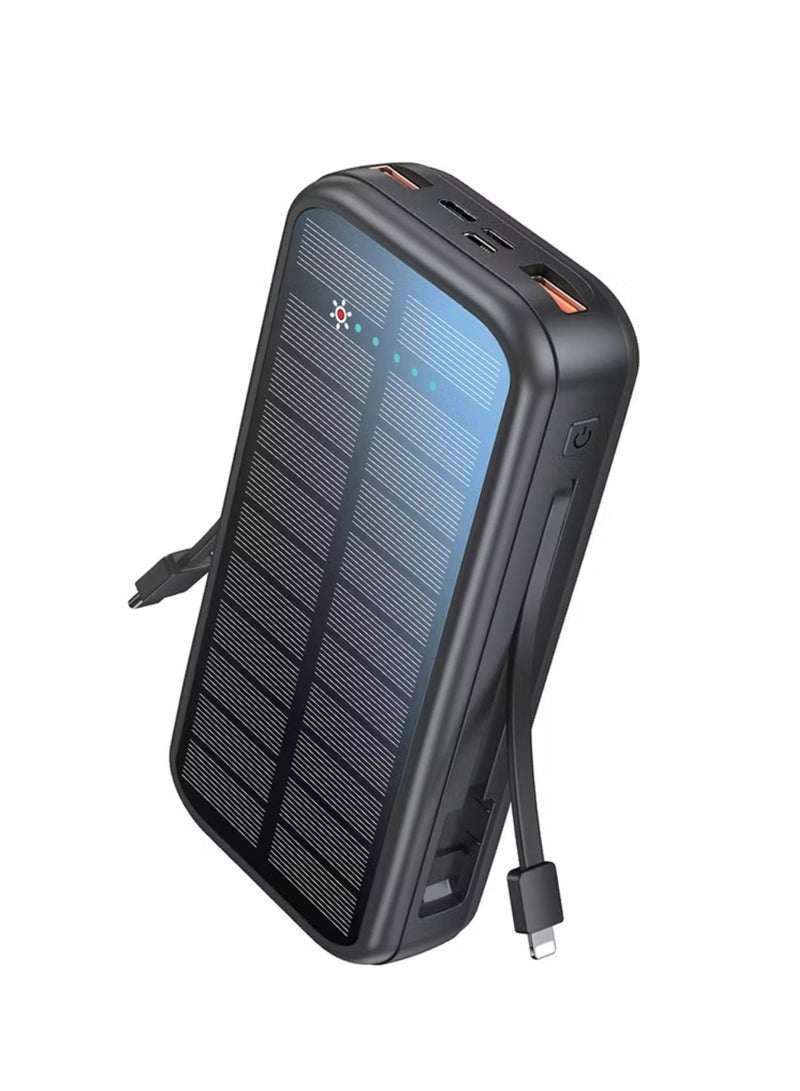 GREEN LION PD2OW Solar 2 20000mAh Power Bank, Built-in Type-C & Lightning Cables, Short Circuit and Overvoltage Protection - Black - Image 1
