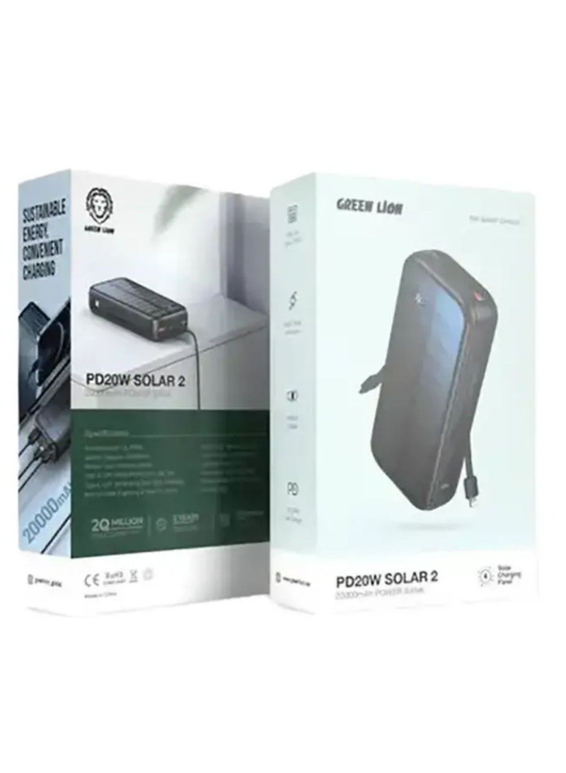 GREEN LION PD2OW Solar 2 20000mAh Power Bank, Built-in Type-C & Lightning Cables, Short Circuit and Overvoltage Protection - Black - Image 3