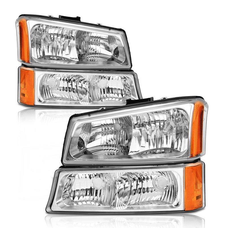 AXLAHA Headlights Assembly for 2003-2006 Chevy Silverado 1500/2500/3500 | 2003-2006 Avalanche 1500/2500 | 2007 Chevy Silverado Classic Chrome Housing Amber Reflector Replacement Pair - Image 1