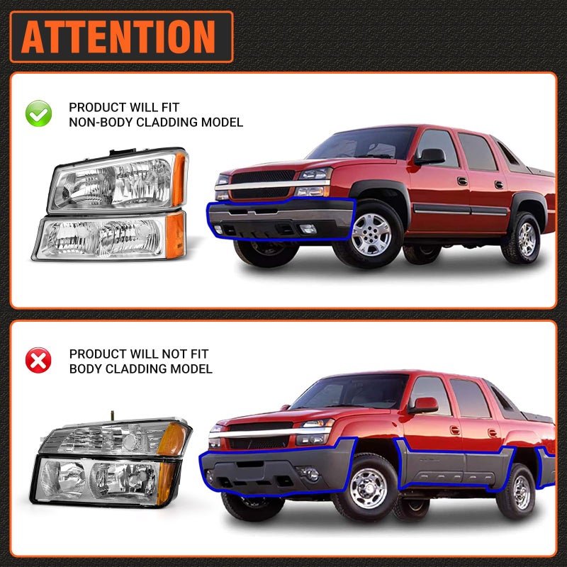 AXLAHA Headlights Assembly for 2003-2006 Chevy Silverado 1500/2500/3500 | 2003-2006 Avalanche 1500/2500 | 2007 Chevy Silverado Classic Chrome Housing Amber Reflector Replacement Pair - Image 2