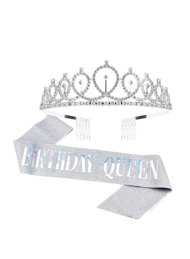 Birthday Queen Sash and Rhinestone Headband Set, Birthday Party Decor Favor Gift