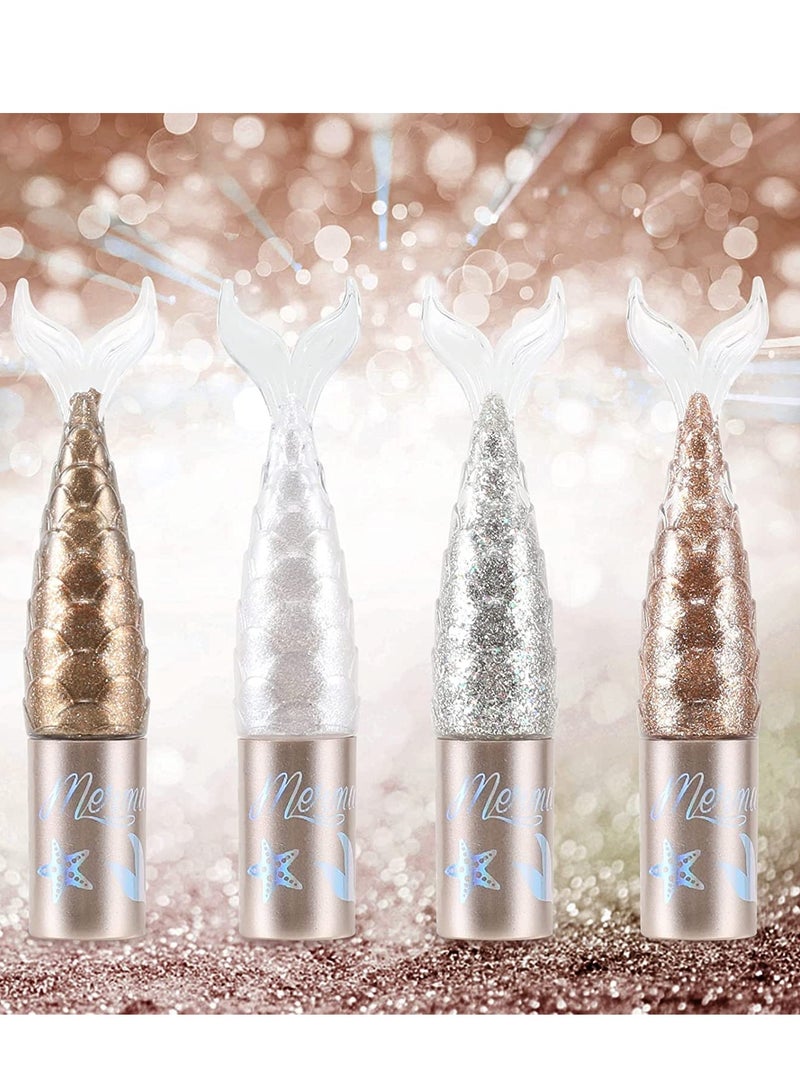 SYOSI Liquid Glitter Eyeliner Set Metallic Shimmer Colorful Eyeshadow Silver Gold Diamond Eye Liner Stick Long Lasting Glow Eyeliner Eye Shadow Ideal Makeup Gift 4 Colors  - Image 2