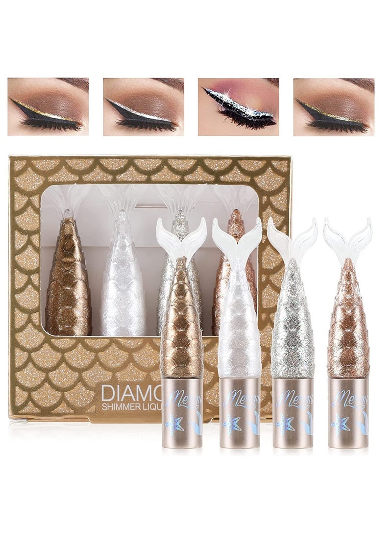 SYOSI Liquid Glitter Eyeliner Set Metallic Shimmer Colorful Eyeshadow Silver Gold Diamond Eye Liner Stick Long Lasting Glow Eyeliner Eye Shadow Ideal Makeup Gift 4 Colors  - Image 1