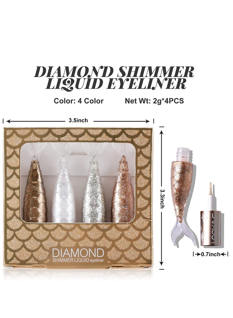 SYOSI Liquid Glitter Eyeliner Set Metallic Shimmer Colorful Eyeshadow Silver Gold Diamond Eye Liner Stick Long Lasting Glow Eyeliner Eye Shadow Ideal Makeup Gift 4 Colors  - Image 3