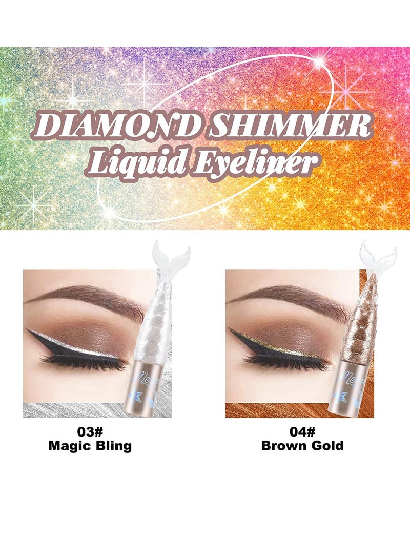 SYOSI Liquid Glitter Eyeliner Set Metallic Shimmer Colorful Eyeshadow Silver Gold Diamond Eye Liner Stick Long Lasting Glow Eyeliner Eye Shadow Ideal Makeup Gift 4 Colors  - Image 4