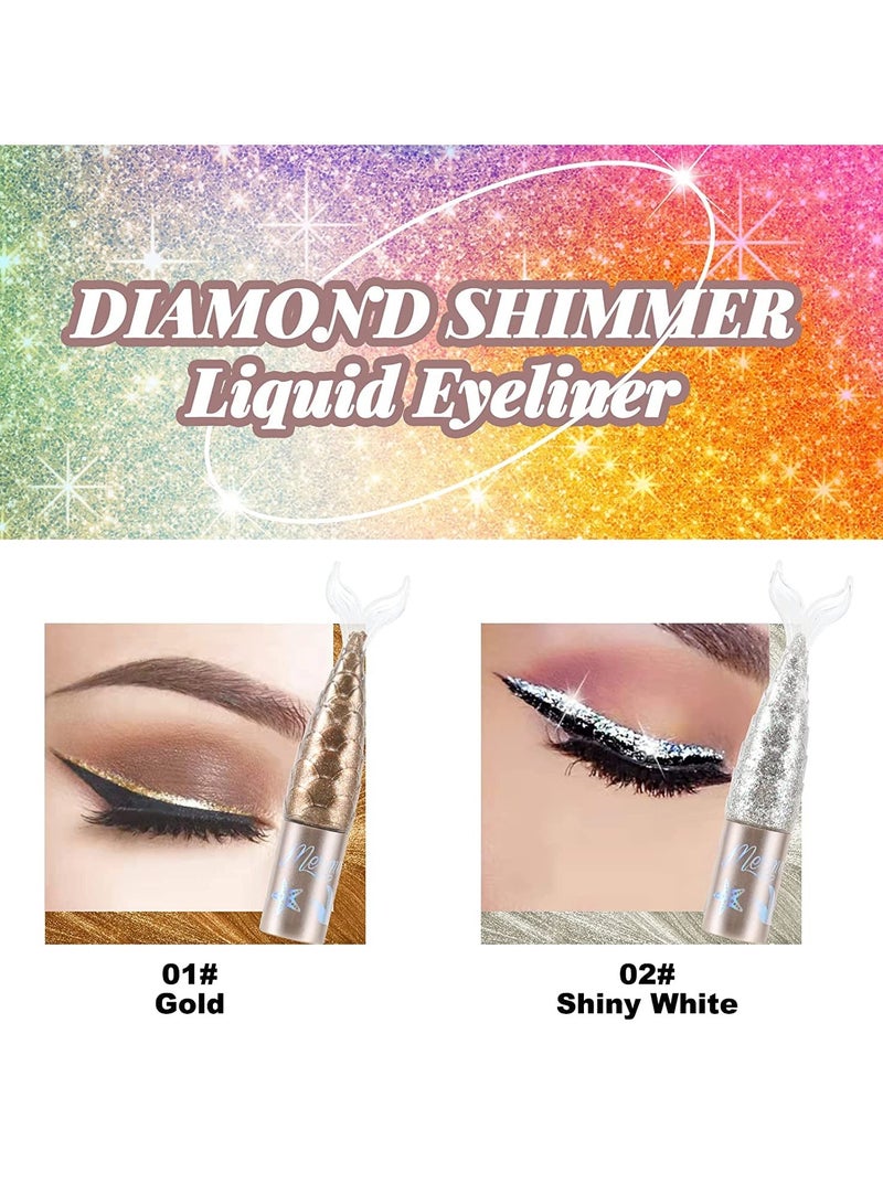 SYOSI Liquid Glitter Eyeliner Set Metallic Shimmer Colorful Eyeshadow Silver Gold Diamond Eye Liner Stick Long Lasting Glow Eyeliner Eye Shadow Ideal Makeup Gift 4 Colors  - Image 5