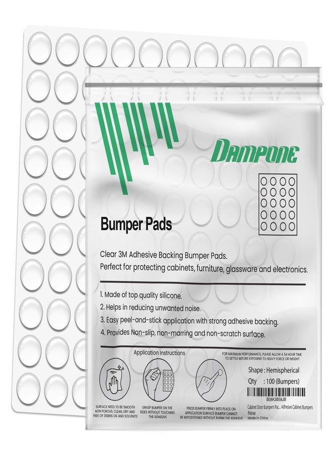 DAMPONE Cabinet Door Bumper 100 Pack Clear Self Adhesive Cabinet Bumpers Sound Dampening Pads for Kitchen Cabinets, Drawers (Hemispherical) - Image 1