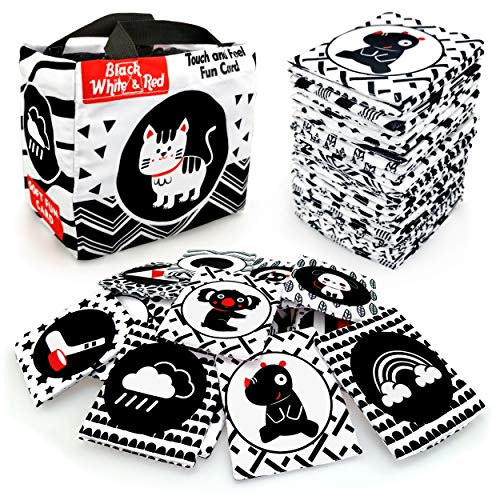 MoraBaby Black White Soft Flash Cards with Cloth Storage Bag for Baby and Infant High Contrast Newborn Toys for 0 3 6 9 12 Months Boys and Girls Gifts for Baby Shower24PCS - Image 1