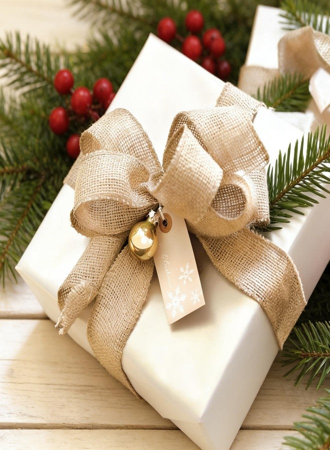 KINGLAKE Burlap Wired Edge Ribbon - 1 1/2 Inch x 10 Yards Natural Jute Ribbon for Gift Ribbon Brown Wired Ribbons for Crafts Bouquets Wedding Big Bow Wreath Christmas Tree Outdoor Decoration - Image 4