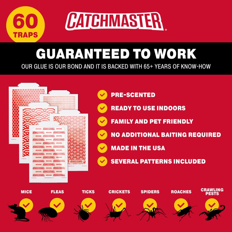 Catchmaster Pro Strength Mouse & Insect Glue Boards 60pk Traps Indoor for Home, Adhesive Bug Catcher, Rat & Rodent Sticky Trap, Non Toxic Bulk Pre-Baited Glue Traps, Pet Safe House Pest Control - Image 3