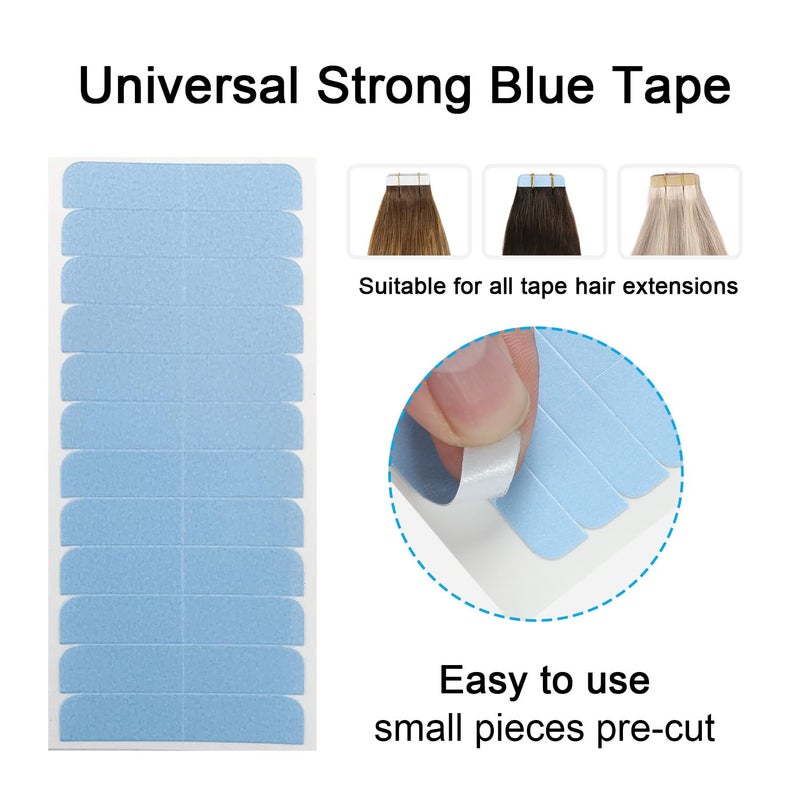SUYYA SUYYA 60 Pieces Hair Extension Tape Tabs Double Sided Extension Tapes for Replacement 4cm x0.8cm (Blue) - Image 3