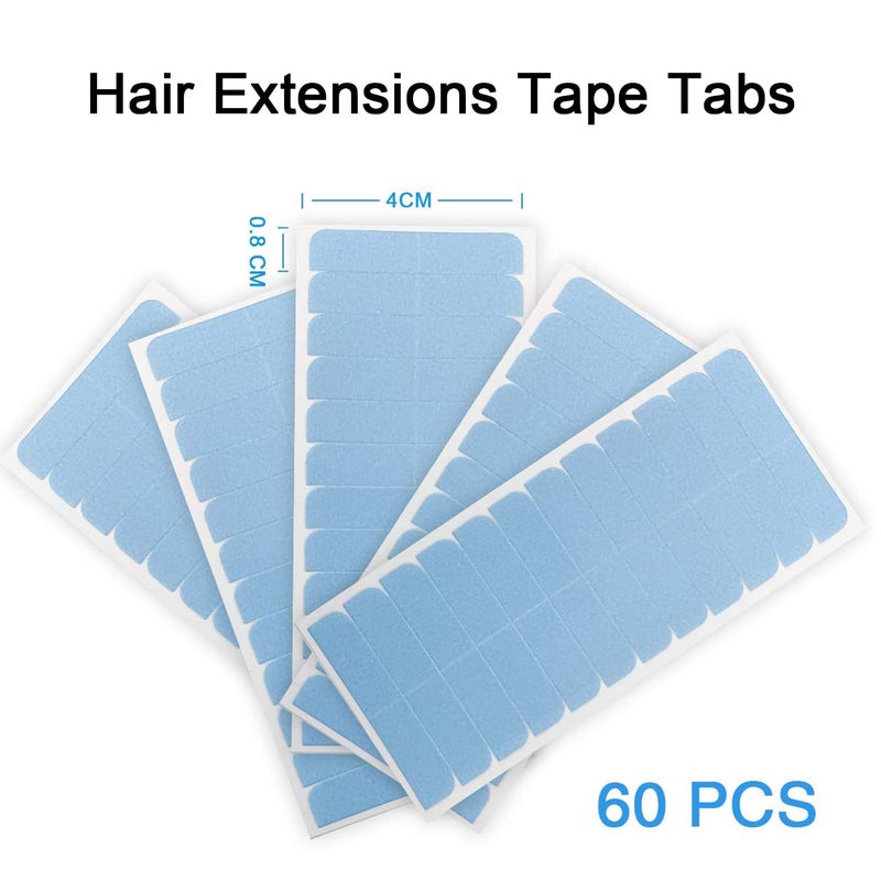 SUYYA 60 Pieces Hair Extension Tape Tabs Double Sided Extension Tapes for Replacement 4cm x0.8cm (Blue) - Image 2