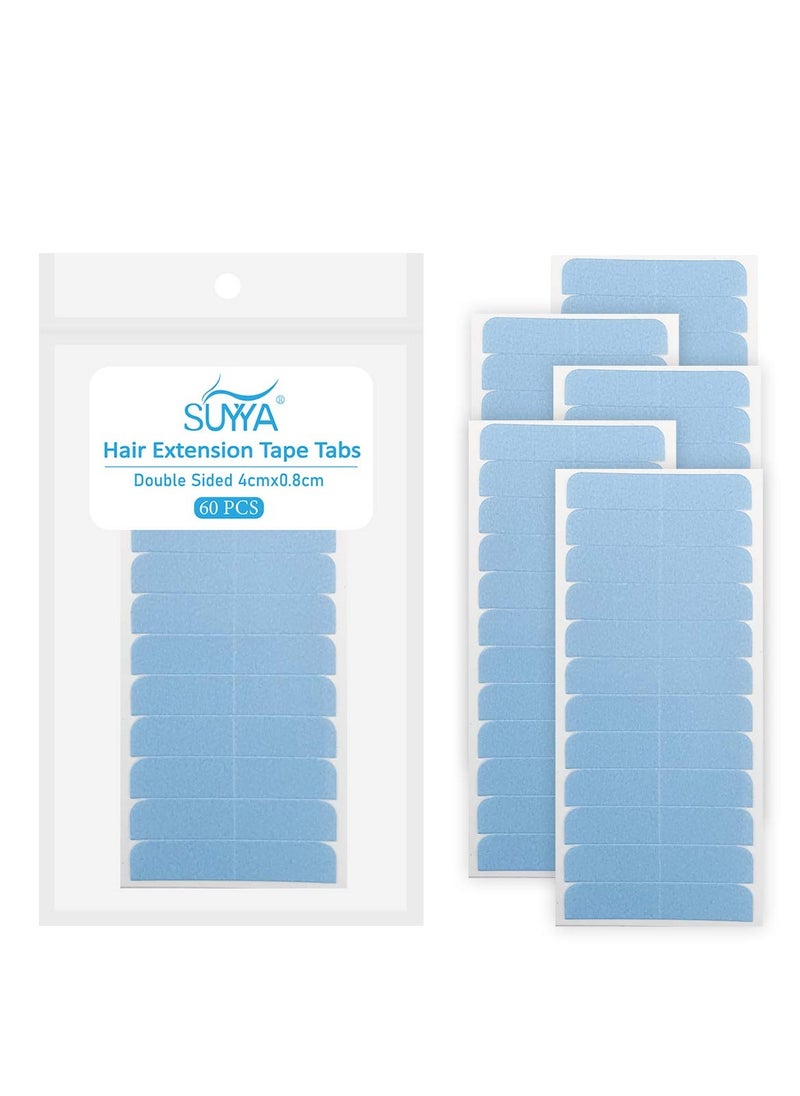 SUYYA SUYYA 60 Pieces Hair Extension Tape Tabs Double Sided Extension Tapes for Replacement 4cm x0.8cm (Blue)  - Image 1