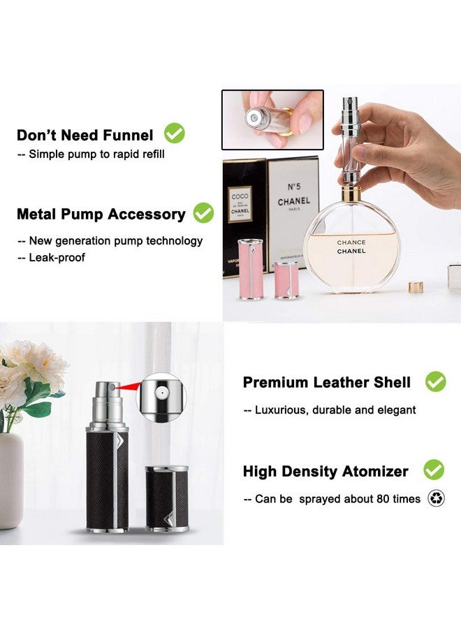Perfume Atomizer For Travel, Portable Mini Refillable Empty Perfume Bottles, Leakproof Cologne Container Perfume Spray Bottle For Men Women, 5Ml Scent Pump Case With Leather Case-White(Silver)