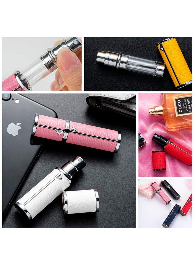 Perfume Atomizer For Travel, Portable Mini Refillable Empty Perfume Bottles, Leakproof Cologne Container Perfume Spray Bottle For Men Women, 5Ml Scent Pump Case With Leather Case-White(Silver)
