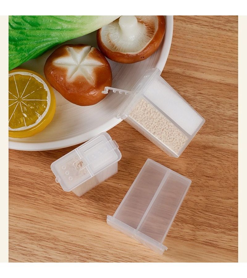 2pcs Portable Double Grid Spice Dispenser Plastic Seasoning Storage Box Salt Pepper Shaker Travel Kitchen Camping - Image 2