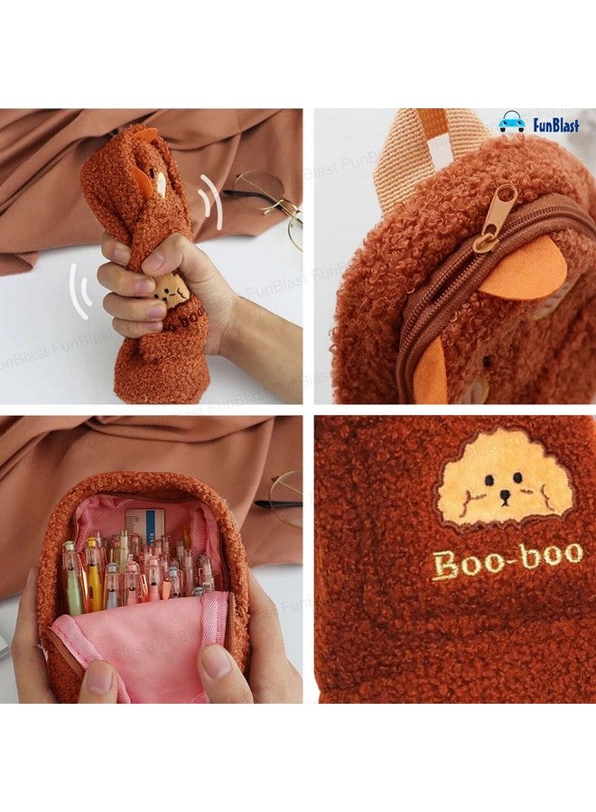 FunBlast Pencil Pouch for Girls - Cute Soft Plush Pouch for Girls, Multipurpose Zipper Pouch, Aesthetic Pouch for Girls, Kawaii Pencil Case, Cute Pouches for Girls, Return Gift for Kids (Darkbrown) - Image 4