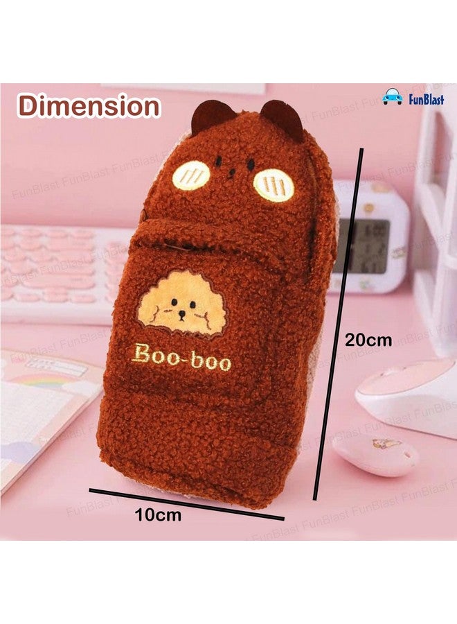 FunBlast Pencil Pouch for Girls - Cute Soft Plush Pouch for Girls, Multipurpose Zipper Pouch, Aesthetic Pouch for Girls, Kawaii Pencil Case, Cute Pouches for Girls, Return Gift for Kids (Darkbrown) - Image 3